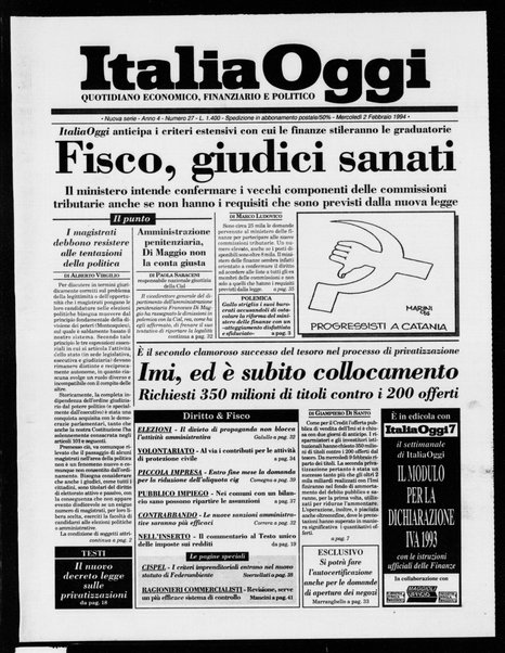 Italia oggi : quotidiano di economia finanza e politica